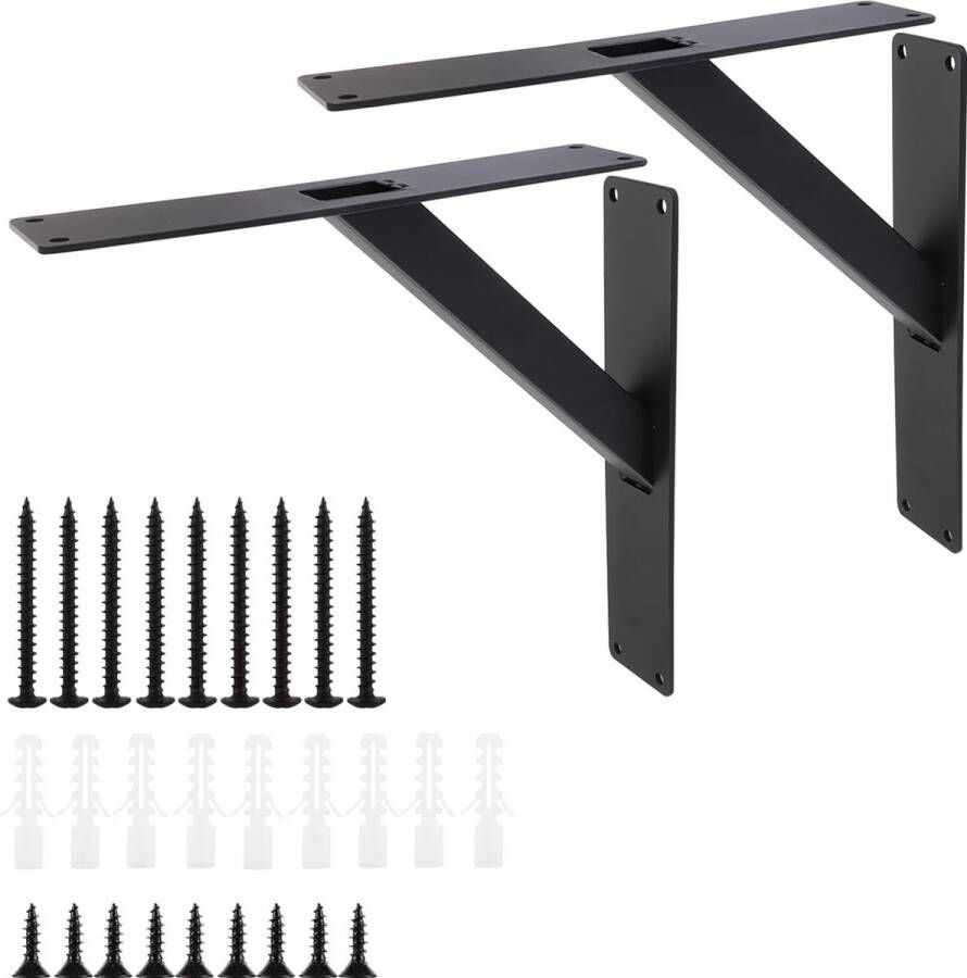2 stuks plankhouders 240 x 240 mm wandhouder plankhouder zwart decoratieve plankhoek plankhouder voor keuken en badkamer