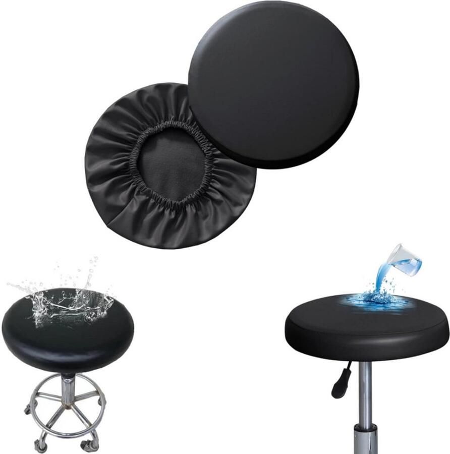 2 stuks Ronde barkrukhoes Ronde elastische kussen barkrukhoes PU waterdichte hoes Ronde draaistoelhoes Waterdicht Stofdicht Zwart 30 cm Geschikt voor bars salons spa's tatoeageshops en klinieken