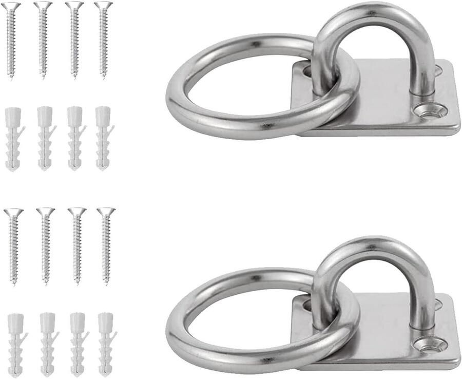 2 stuks RVS Oogplaten 304 Duurzame Bevestigingshaken Plafondhaak Muurhaak met Schroef voor Hangmat Bokszakken Ophangen Verzinkt