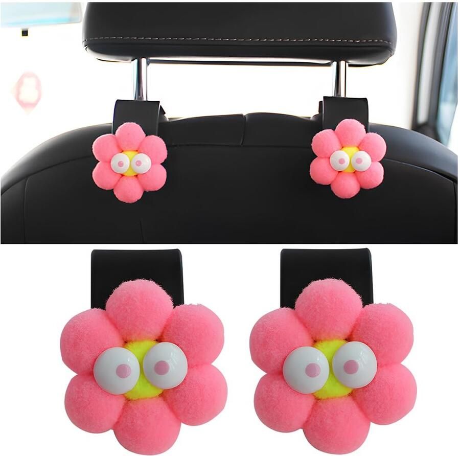 2 stuks schattige autohaken autostoelhaken universeel auto opberghaak autohaak stoel hoofdsteun haak kunststof autozit-achter-haken hanger handtas houder tas haken autohaken bloemen (roze