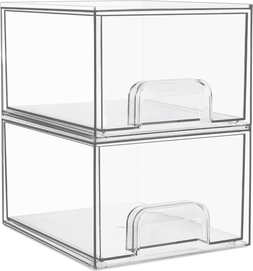2 stuks stapelbare opbergladen acrylorganizer met 16 antislipmatten badkamerorganizer voor dressoir badkamer