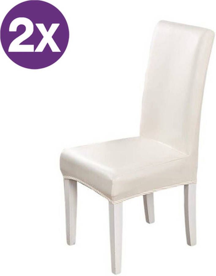 2 Stuks Stoelhoezen Eetkamerstoelen Stretch- imitatie leer-Waterdicht--cream - Foto 1