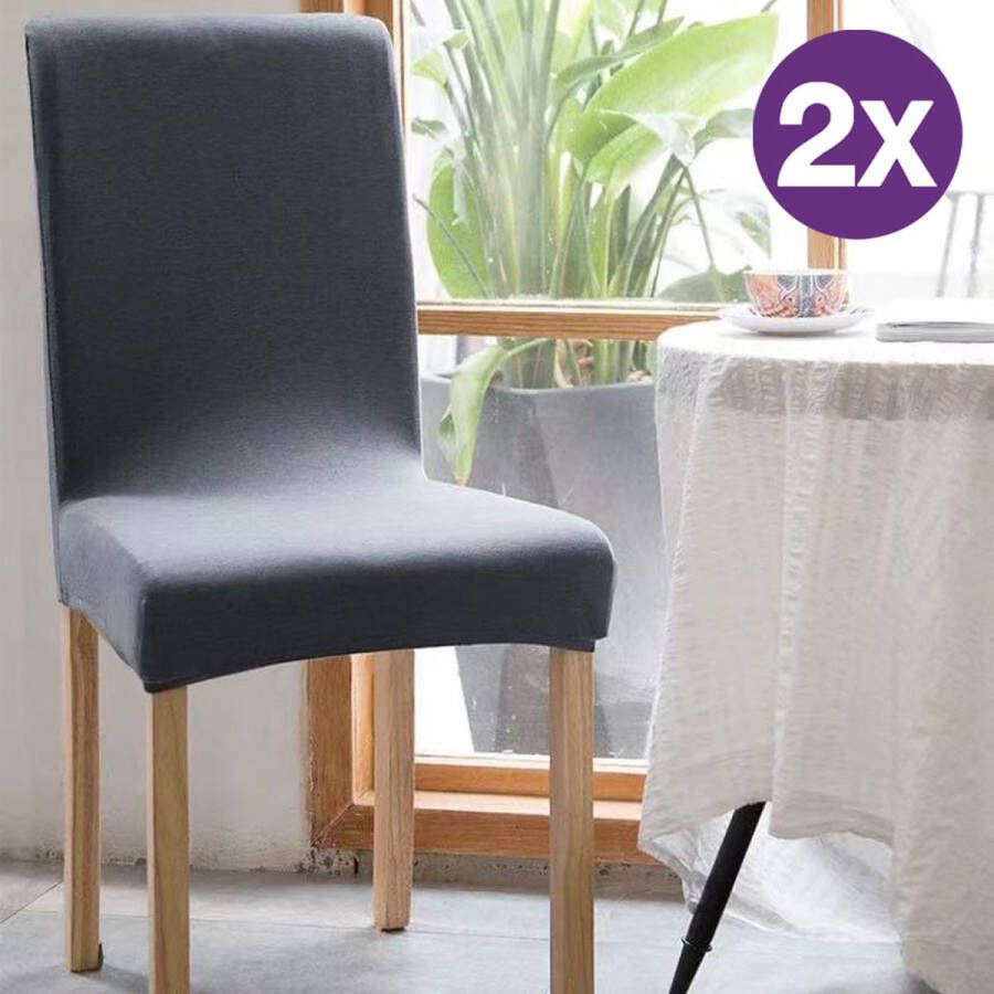 2 Stuks Stoelhoezen Eetkamerstoelen Stretch-polyester-stofdicht-grijs