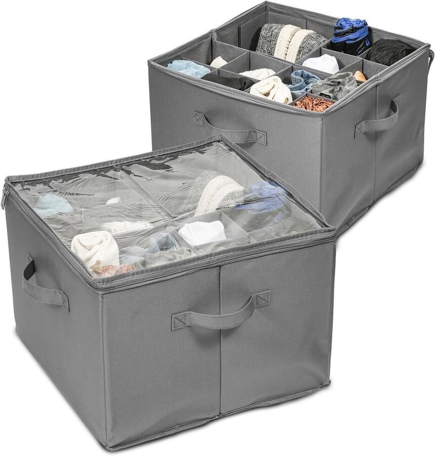 Shoe Organizer for Closet Fabric Shoe Storage Trays with Lid Space Saving Cabinet Cube (Grey) Set of 2