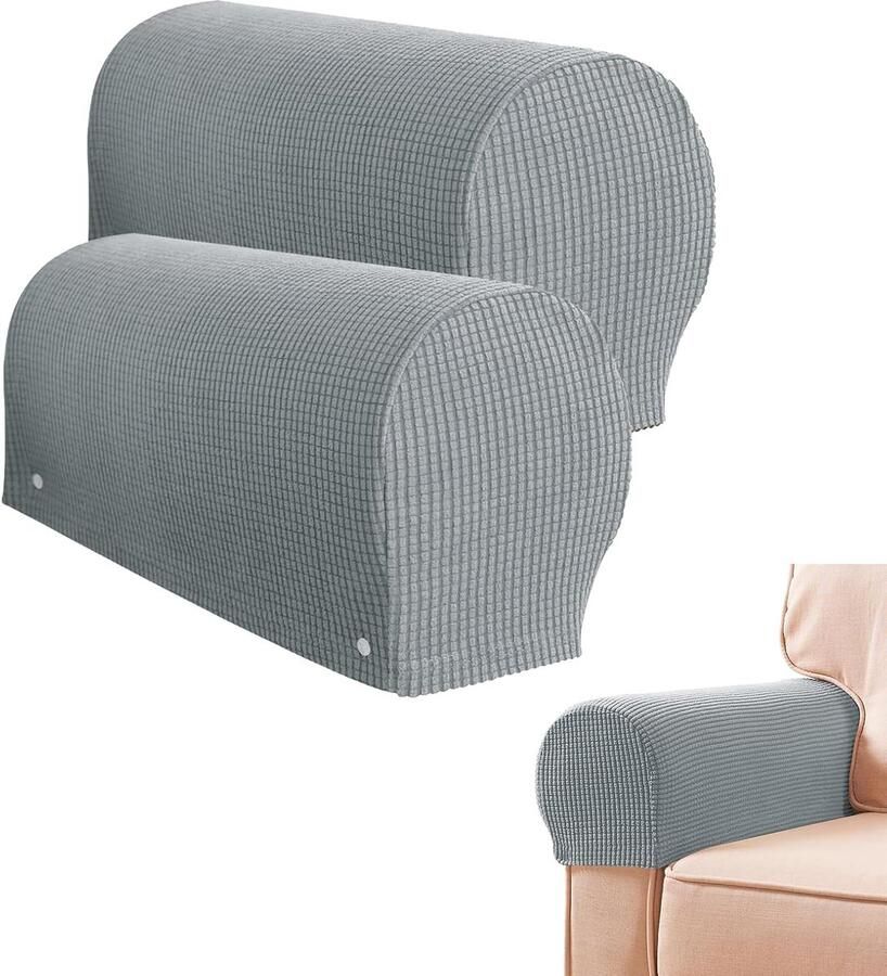 2 stuks Stretch armleuninghoezen Bankhoes Armleuninghoezen Antislip armleuning bescherming hoezen Meubelbeschermer Geschikt voor de meeste banken (lichtgrijs)
