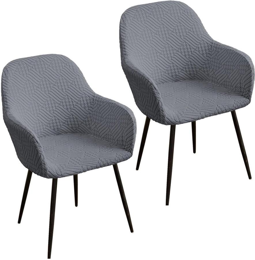 2 stuks stretch stoelhoezen afneembare hoezen met gebogen rugleuning voor eetkamerstoelen moderne bureaustoelhoezen wasbare decoratieve stoelhoezen voor kaptafels eetkamers kantoren en hotels Donkergrijs