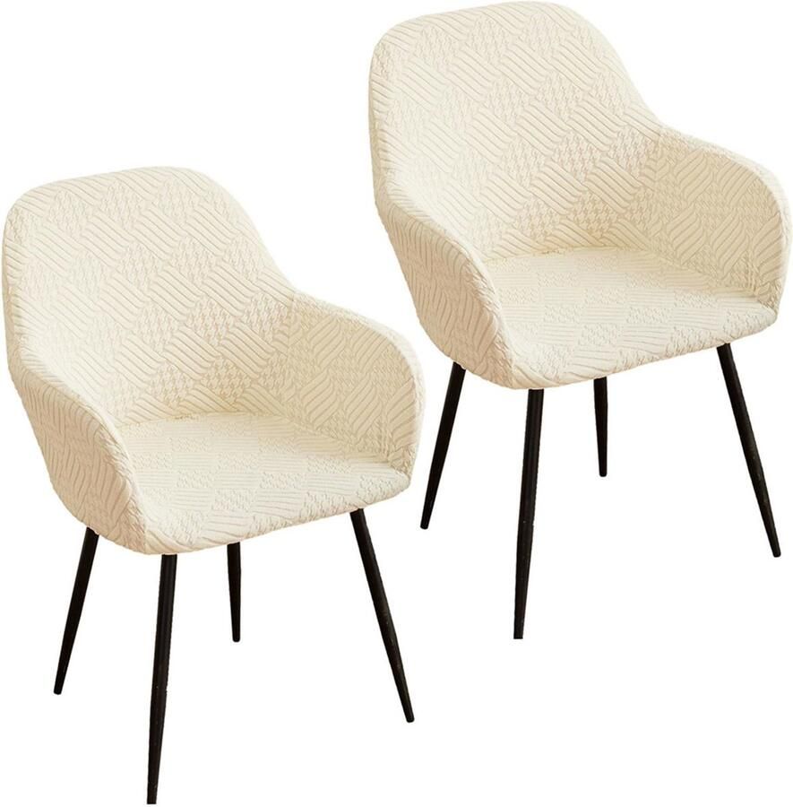2 stuks stretch stoelhoezen afneembare hoezen met gebogen rugleuning voor eetkamerstoelen moderne bureaustoelhoezen wasbare decoratieve stoelhoezen voor kaptafels eetkamers kantoren en hotels Gebroken wit