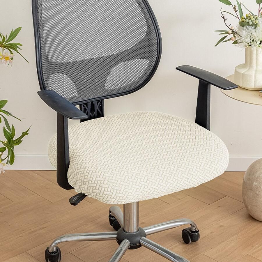 2 stuks stretch stoelhoezen voor bureaustoelen jacquard kussenhoes voor computerstoelen met banden wasbare stoelhoezen voor decoratie in de eetkamer bar bruiloft feest Beige zitlengte 46-54 cm