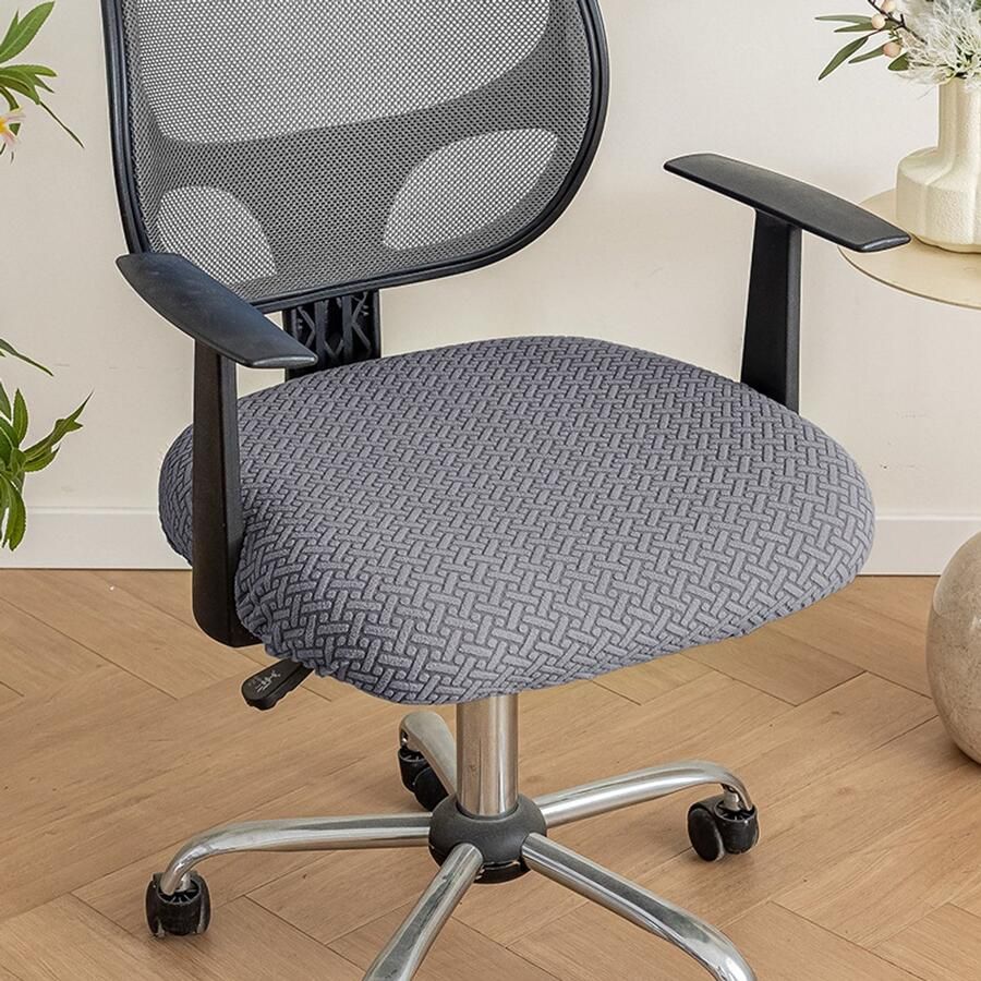2 stuks stretch stoelhoezen voor bureaustoelen jacquard kussenhoes voor computerstoelen met banden wasbare stoelhoezen voor decoratie in de eetkamer bar bruiloft feest Donkergrijs zitlengte 46-54 cm