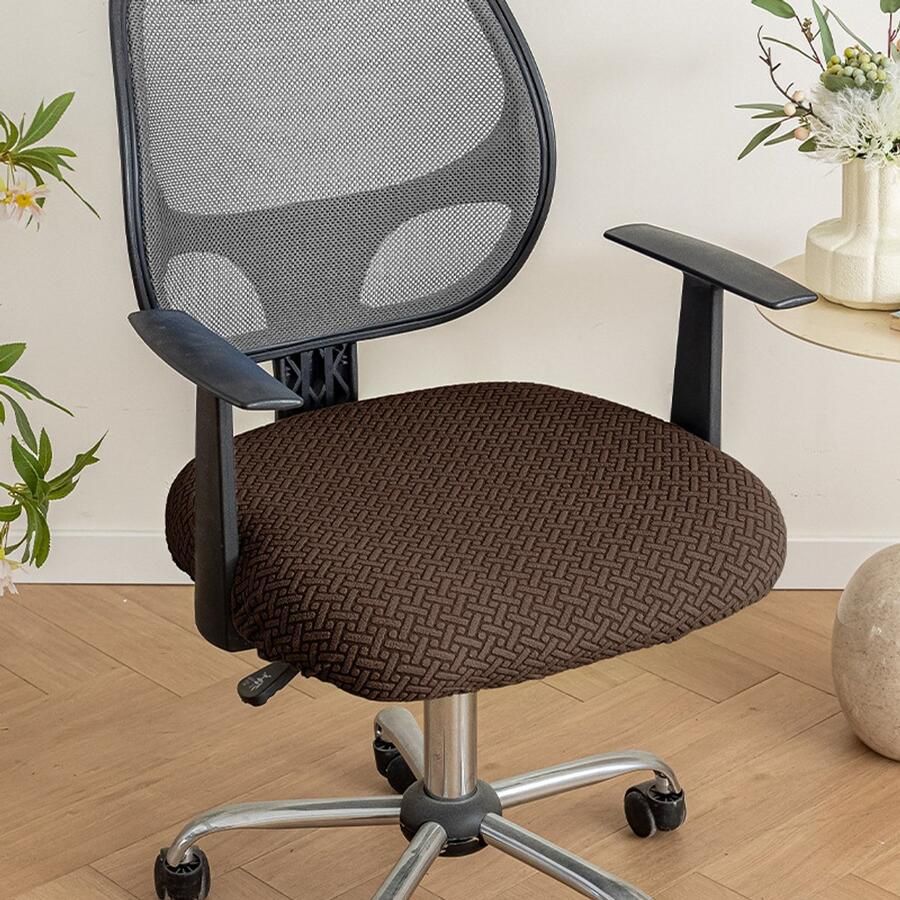 2 stuks stretch stoelhoezen voor bureaustoelen jacquard kussenhoes voor computerstoelen met banden wasbare stoelhoezen voor decoratie in de eetkamer bar bruiloft feest Koffie zitlengte 46-54 cm