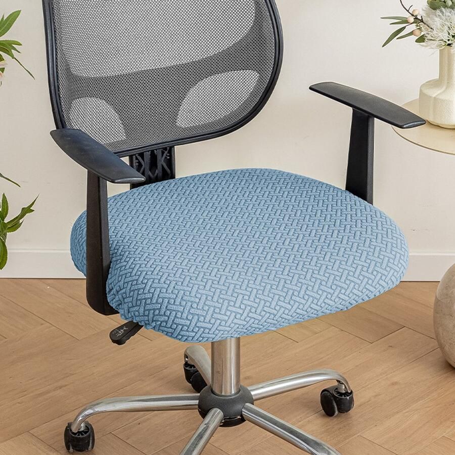 2 stuks stretch stoelhoezen voor bureaustoelen jacquard kussenhoes voor computerstoelen met banden wasbare stoelhoezen voor decoratie in de eetkamer bar bruiloft feest blauw zitlengte 46-54 cm