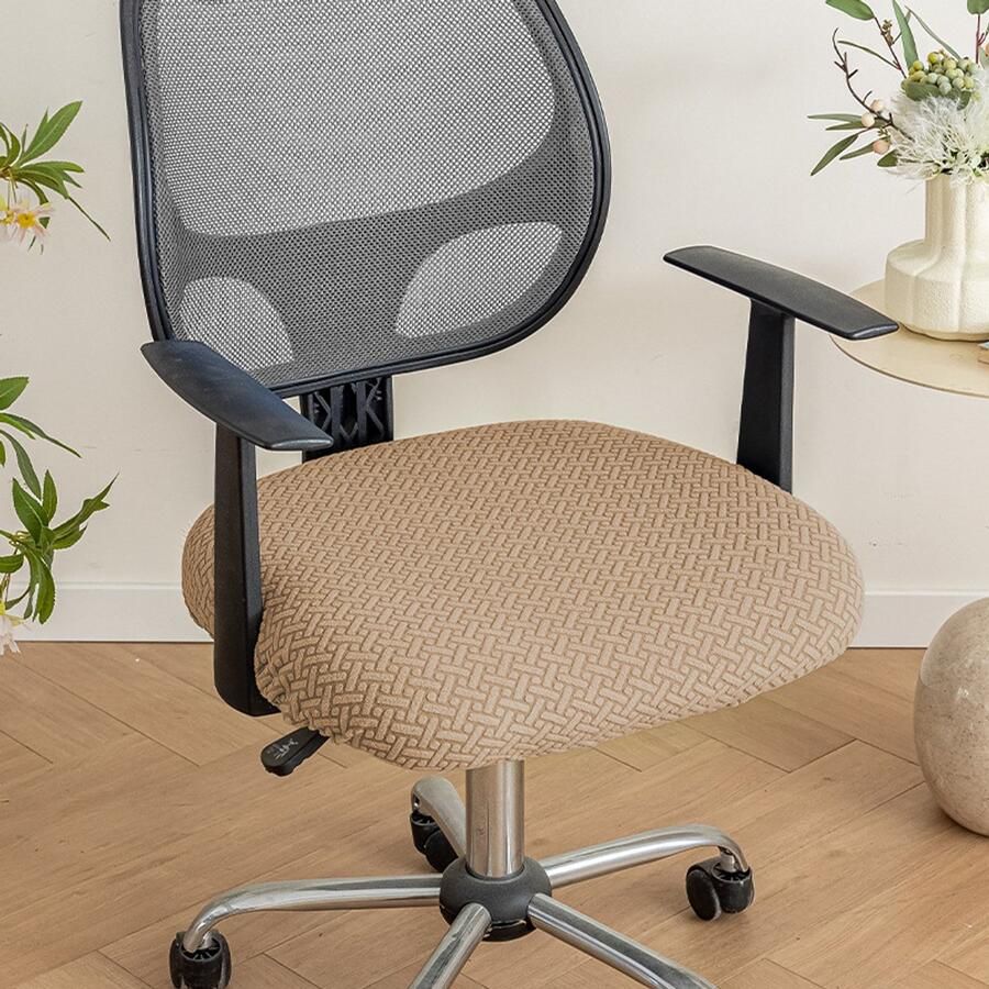 2 stuks stretch stoelhoezen voor bureaustoelen jacquard kussenhoes voor computerstoelen met banden wasbare stoelhoezen voor decoratie in de eetkamer bar bruiloft feest bruin zitlengte 46-54 cm
