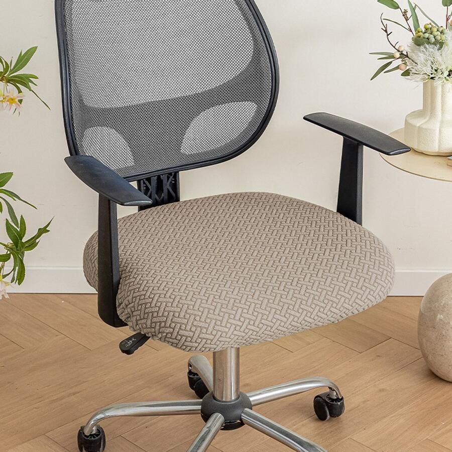 2 stuks stretch stoelhoezen voor bureaustoelen jacquard kussenhoes voor computerstoelen met banden wasbare stoelhoezen voor decoratie in de eetkamer bar bruiloft feest Khaki zitlengte 46-54 cm