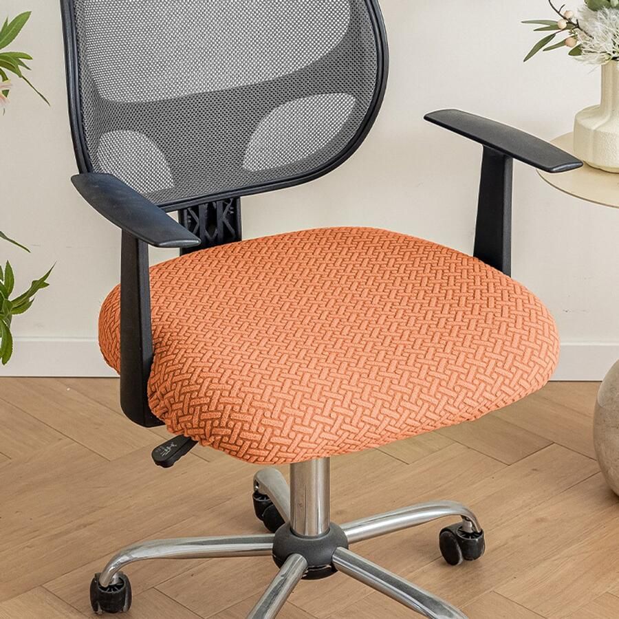 2 stuks stretch stoelhoezen voor bureaustoelen jacquard kussenhoes voor computerstoelen met banden wasbare stoelhoezen voor decoratie in de eetkamer bar bruiloft feest Oranje zitlengte 46-54 cm