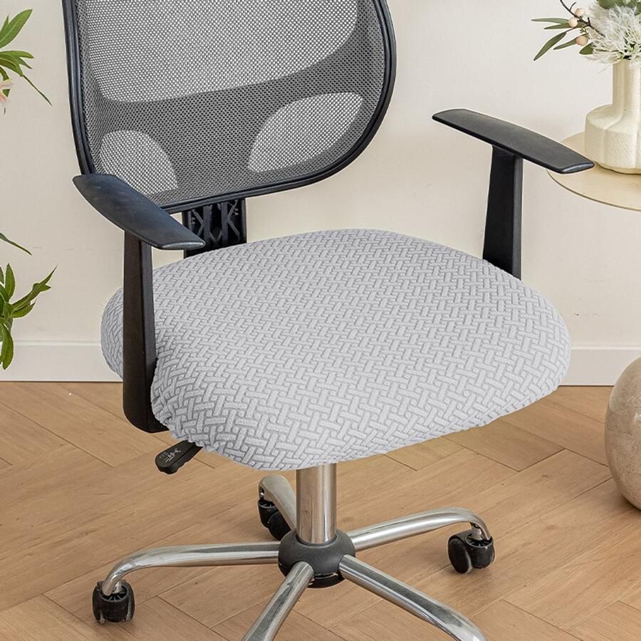 2 stuks stretch stoelhoezen voor bureaustoelen jacquard kussenhoes voor computerstoelen met banden wasbare stoelhoezen voor decoratie in de eetkamer bar bruiloft feest Lichtgrijs zitlengte 46-54 cm