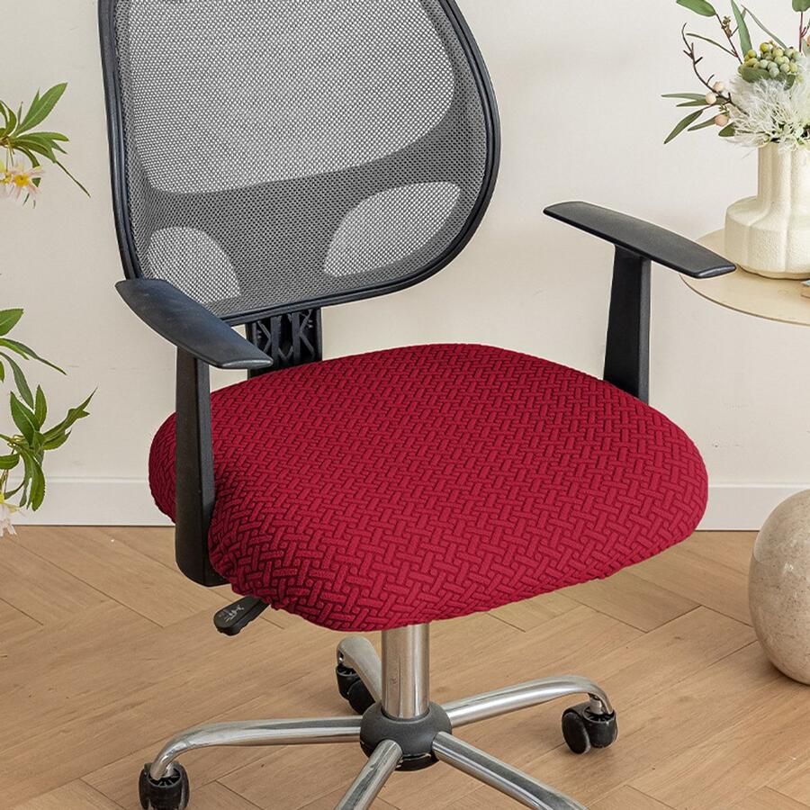 2 stuks stretch stoelhoezen voor bureaustoelen jacquard kussenhoes voor computerstoelen met banden wasbare stoelhoezen voor decoratie in de eetkamer bar bruiloft feest rood zitlengte 46-54 cm