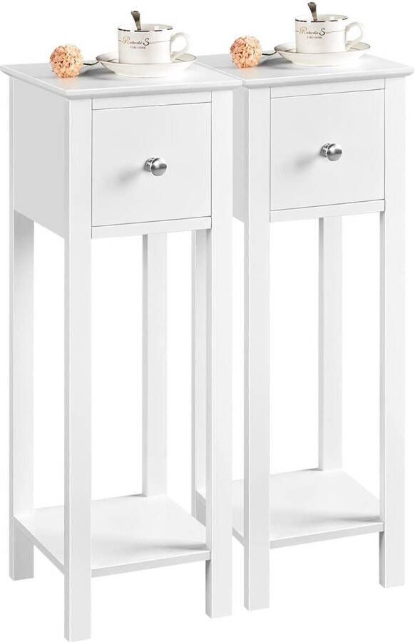 2 stuks telefoontafel wit HBT: ca. 70 x 25 x 25 cm bijzettafel met lade console tafel van hout plantentafel 70 cm hoog bloementafel