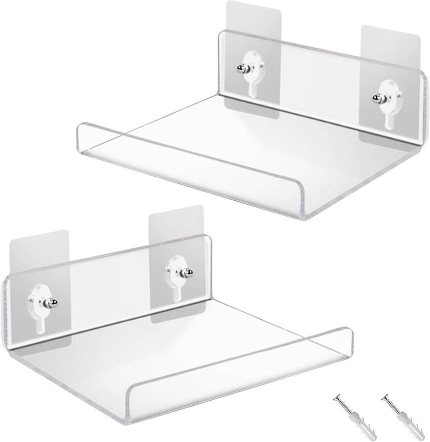 Onzichtbare Zwevende Acryl Wandplanken Set van 2 stuks 20 x 10 cm Geen boren nodig Voor elke kamer in huis