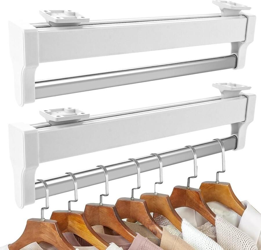 2 stuks uittrekbare kledingstang wit 347 mm staal kledingstang voor het ophangen van kleding stropdassen tassen