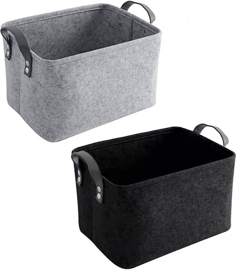 2 stuks vilten opbergdoos vilten manden met twee handgrepen als opbergdoos voor kleding handdoeken toiletartikelen babyartikelen boeken enz. (zwart en grijs)