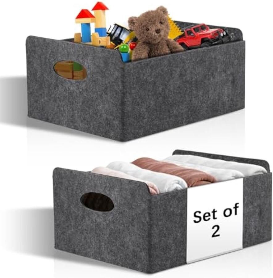2 stuks vilten opbergmand opvouwbare stoffen opbergdoos met handvat kledingkast opbergdozen lade-organizer kleding kleine grijze opbergmand voor planken slaapkamer kantoor