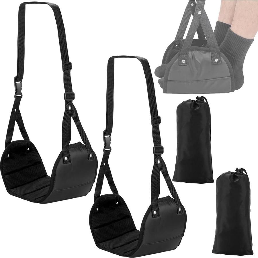 2 stuks voetsteun vliegtuigvoetsteun draagbare reisvoetsteun voethangmat in hoogte verstelbare voetensteun reisaccessoires voor vliegtuigen voor kantoor vliegtuig enz. (zwart)