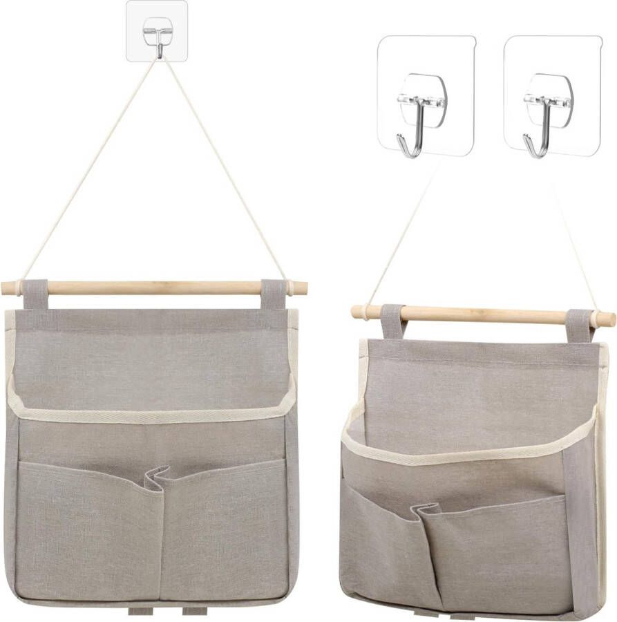 2 stuks wandorganizer hangend grijs wandoverhangtassen met haken opvouwbare wandopbergtas met zakken hangtas muur voor slaapkamer kantoor studie enz. (23 x 25 x 6 cm)