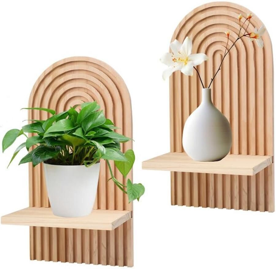 Ibenzoa Stijlvolle Boho Wandplanken Set van 2 Houten Regenboog Decoratieve Planken voor Elke Kamer