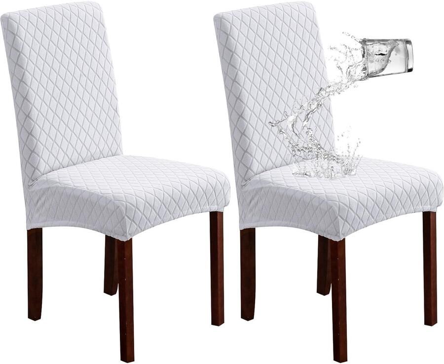 2 stuks waterdichte stoelhoes elastische jacquard stoelhoes verwijderbaar wasbaar stoelbeschermingsafdekking (diamantpatroon wit)