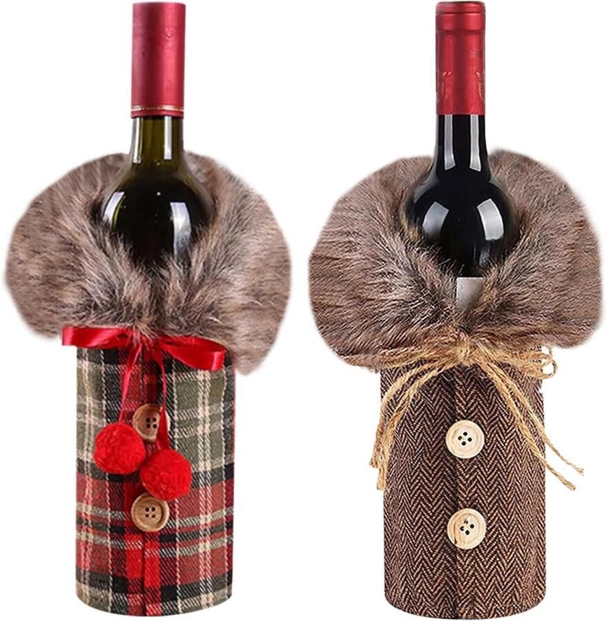 2 Stuks Wijnfles-Covers voor Kerstmis Fles Covers Wijnfles Deksel Kerstdecoratie voor Kerstmis Huis Diner Feest Tafel Decoratie Bruin kerstdag