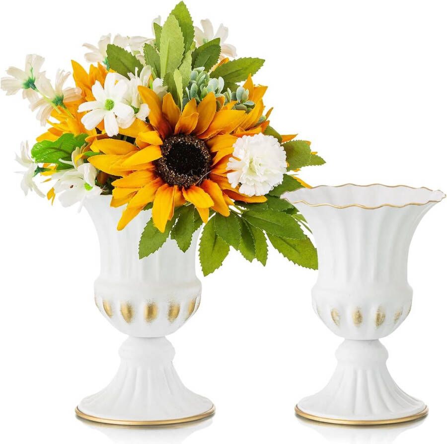 2 stuks witte bruiloft vaas kleine metalen bloemenvaas decoratie shabby chic urn planter bloemenarrangementen tafelvaas voor woonkamer keuken kantoor keuken en tafel 16 cm