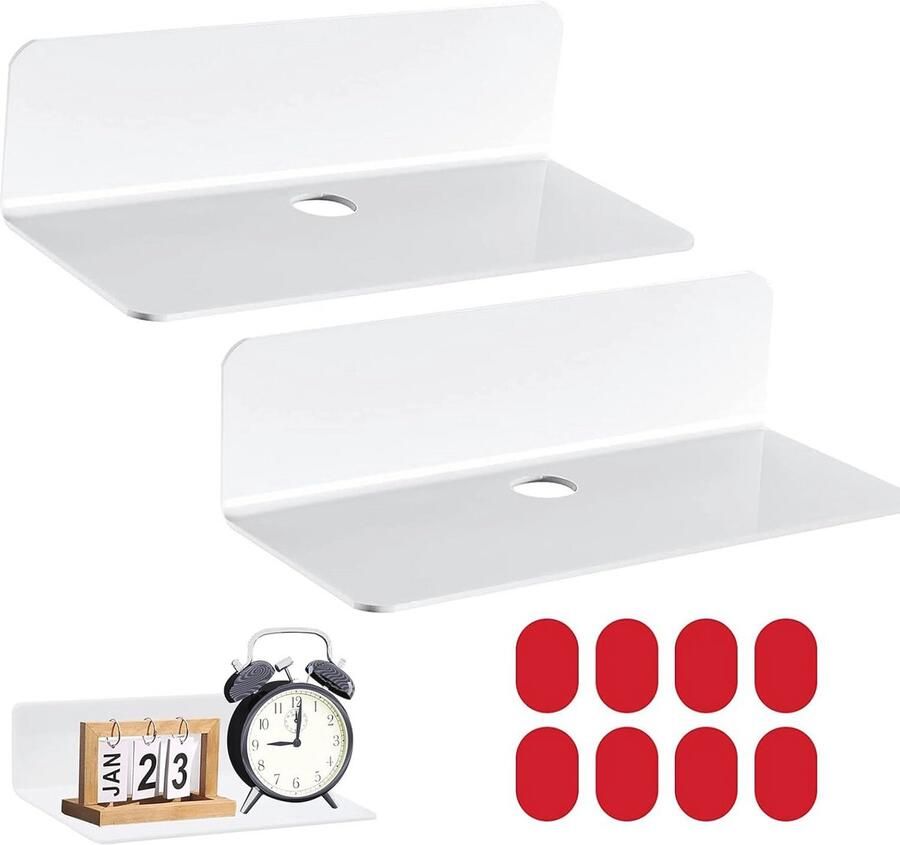 Wandplanken zonder boren 2 stuks 23 cm acryl ideaal voor slaapkamer woonkamer badkamer keuken en kantoor