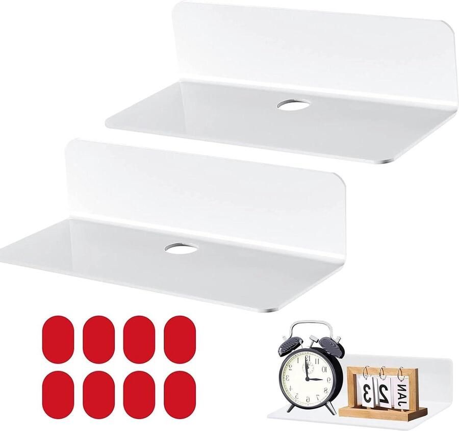 2 stuks witte wandplanken 23 cm zonder boren acryl plank wandplank rek voor slaapkamer en woonkamer Wandplanken & -rekken
