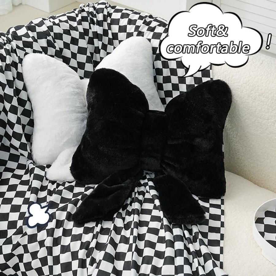 2 stuks Zachte harige strikkussens schattige strikkussens woonaccessoires gevulde strikkussens voor de lendenen bedbank en woonkamer (zwart and wit)