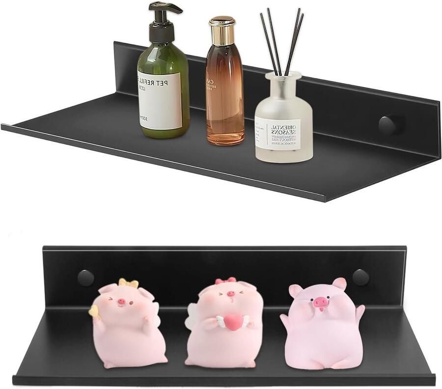 2 stuks zelfklevende doucheplanken roestvrij metaal organizer wandrek plank zwart