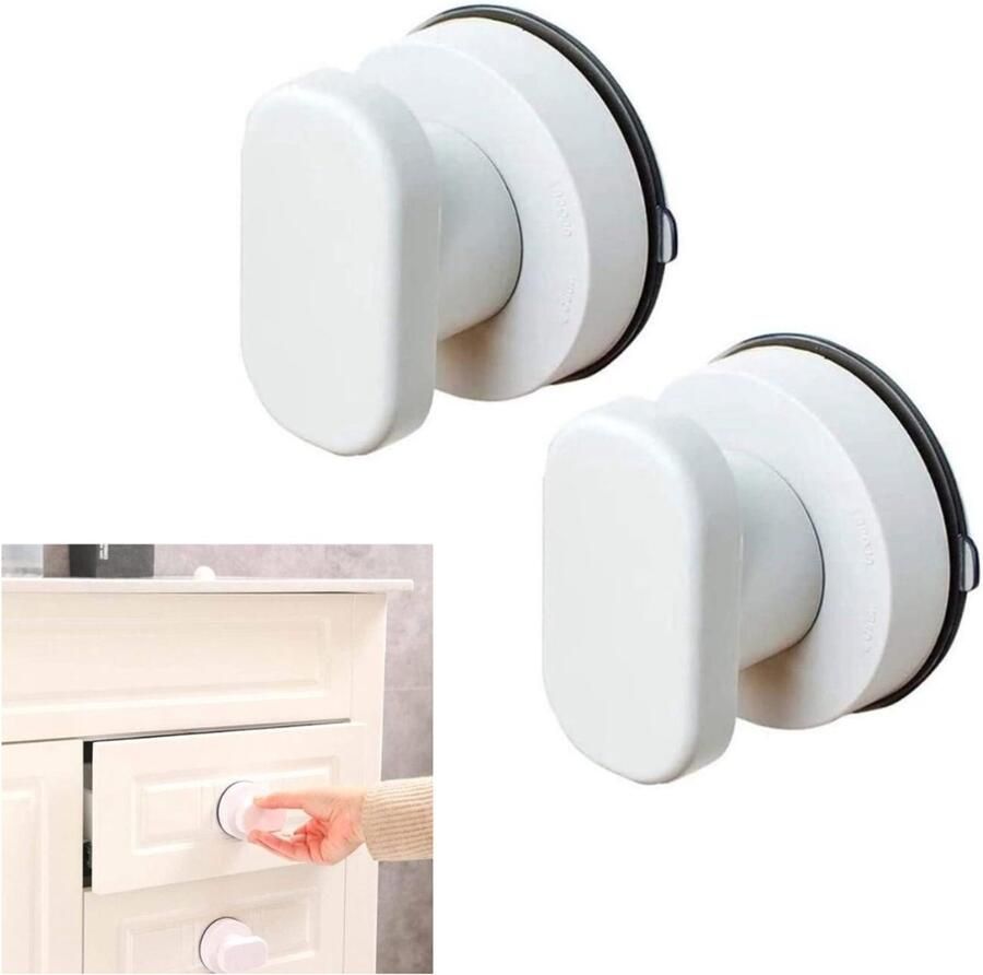 2 stuks zelfklevende kastgrepen zuignap glazen spiegeldeurgrepen zelfklevende instant push-pull handgrepen voor deuren koelkast lade kast 6x5cm (wit) - Foto 2