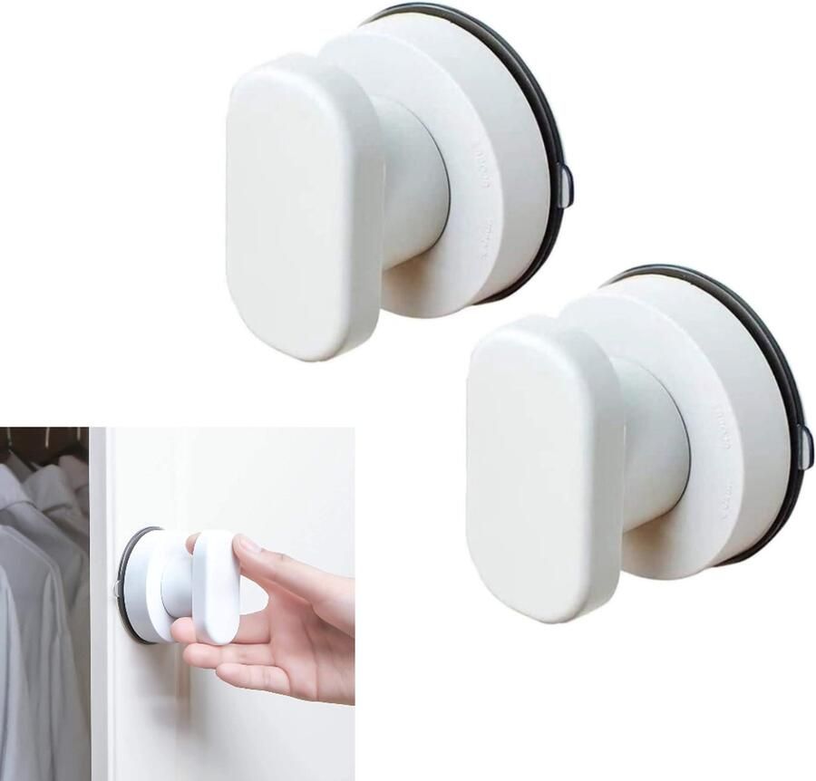 2 stuks zelfklevende kastgrepen zuignap glazen spiegeldeurgrepen zelfklevende instant push-pull handgrepen voor deuren koelkast lade kast 6x5cm (wit)