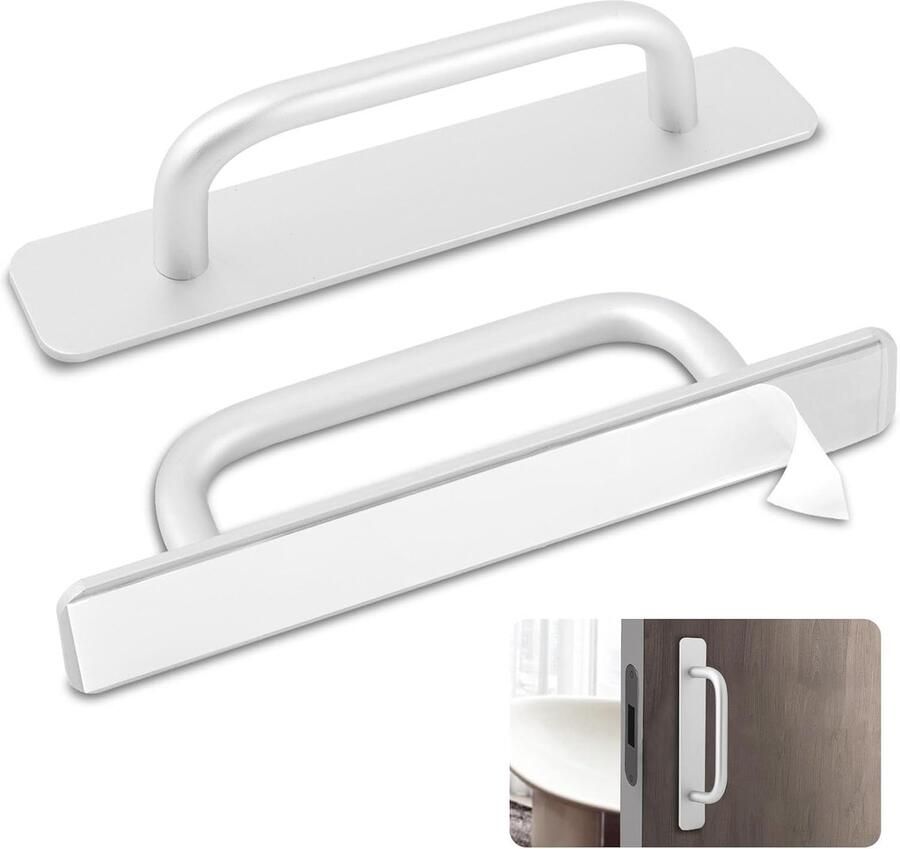 2 stuks Zelfklevende meubelgrepen Handgreep keukenkastjes aluminium kastgrepen Handgreep keukenkastjes boren niet nodig voor keukenkasten schuifdeuren Meubelgrepen Kastgrepen Zonder Boren Handgreep zilver