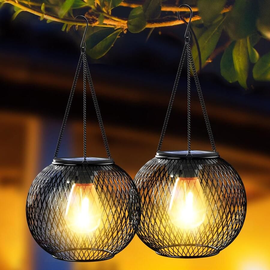 2 stuks zonne-energie lantaarns voor buiten waterdicht hangende lampen op zonne-energie decoratieve verlichting voor buiten tuindecoratie retro lantaarn voor tuin terras pad boom