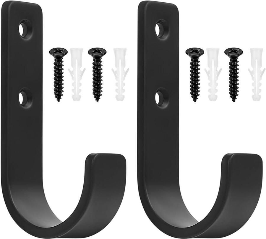 2 stuks zware zwarte J-haken om te schroeven wandhaken voor garage garderobe fietsen en autobanden