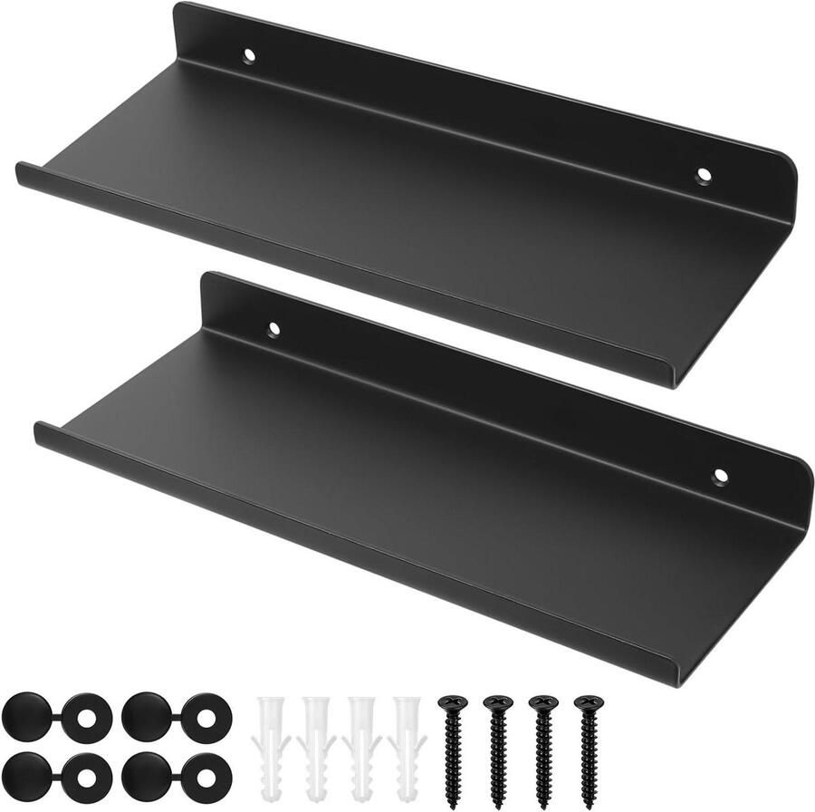 Set van 2 trendy zwarte zwevende wandplanken voor een stijlvolle touch in elke kamer 30 x 12 x 35 cm