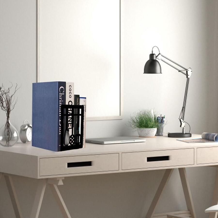 2 stuks zwarte metalen boekensteunen decoratieve boekensteunen voor thuis kantoor bibliotheek ideaal cadeau voor studenten afmetingen 12 x 9 x 17 5 cm - Foto 2