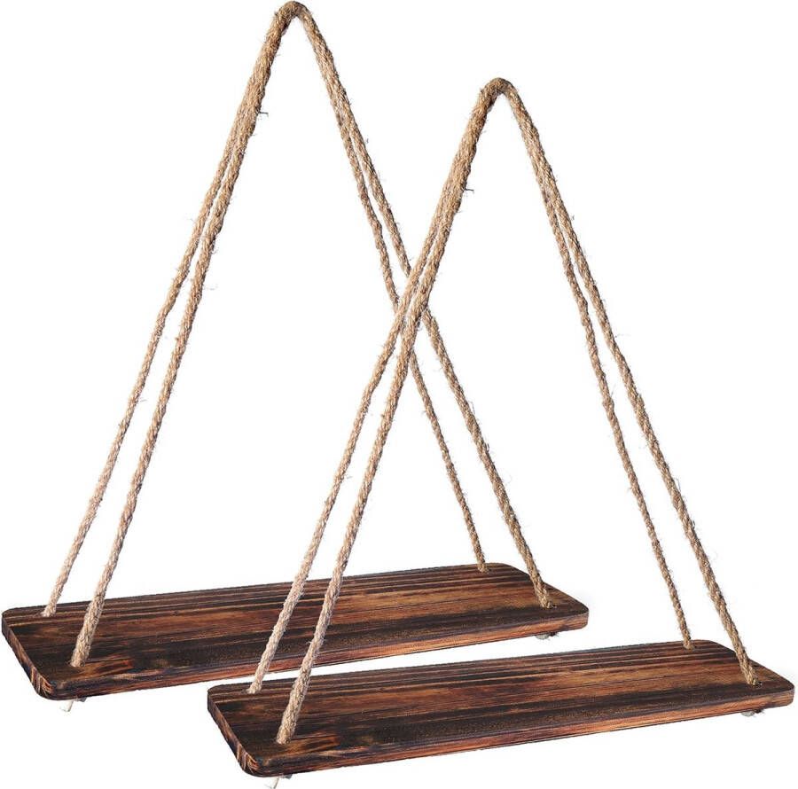 2 stuks zwevende houten planken metalen houders voor woonkamer (fakkel bruin hout)