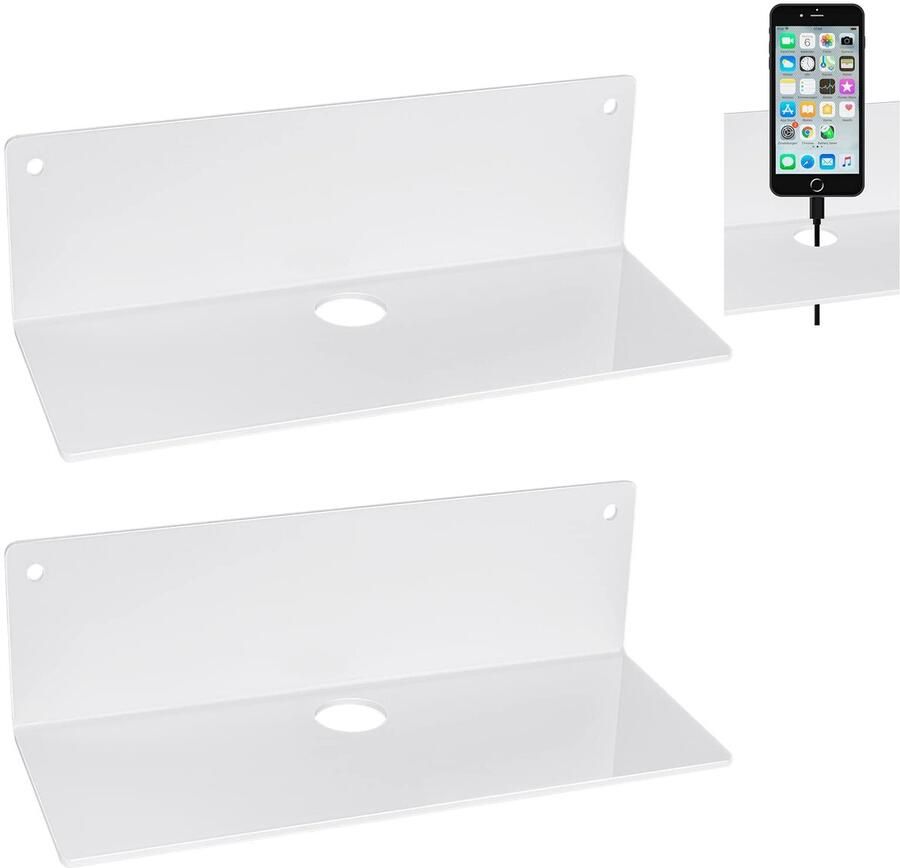 2 stuks zwevende wandplanken van acryl wandplank zwevende plank hangende plank zwevende opbergplank van acryl voor decoraties fotolijsten badkamer en keuken (wit)