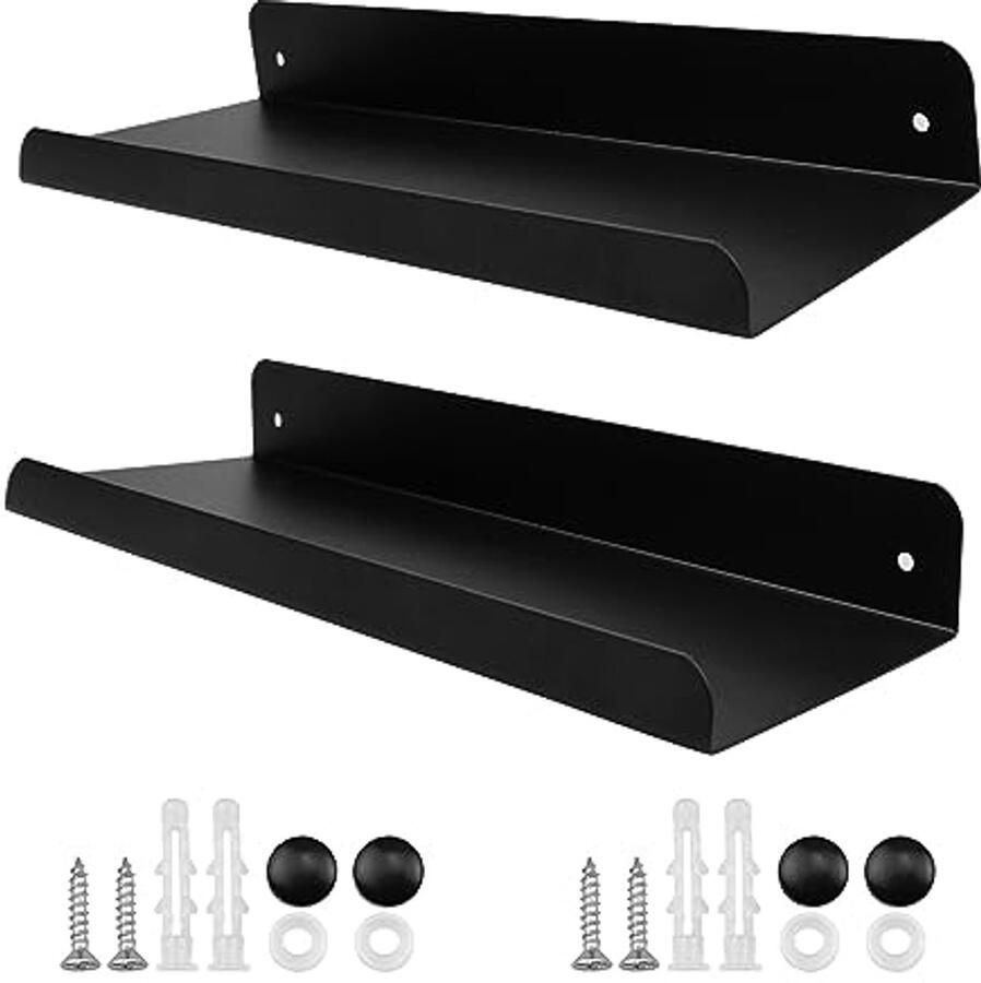 2 stuks zwevende wandplanken voor opslag en decoratie 28 x 11 cm metaal zwart