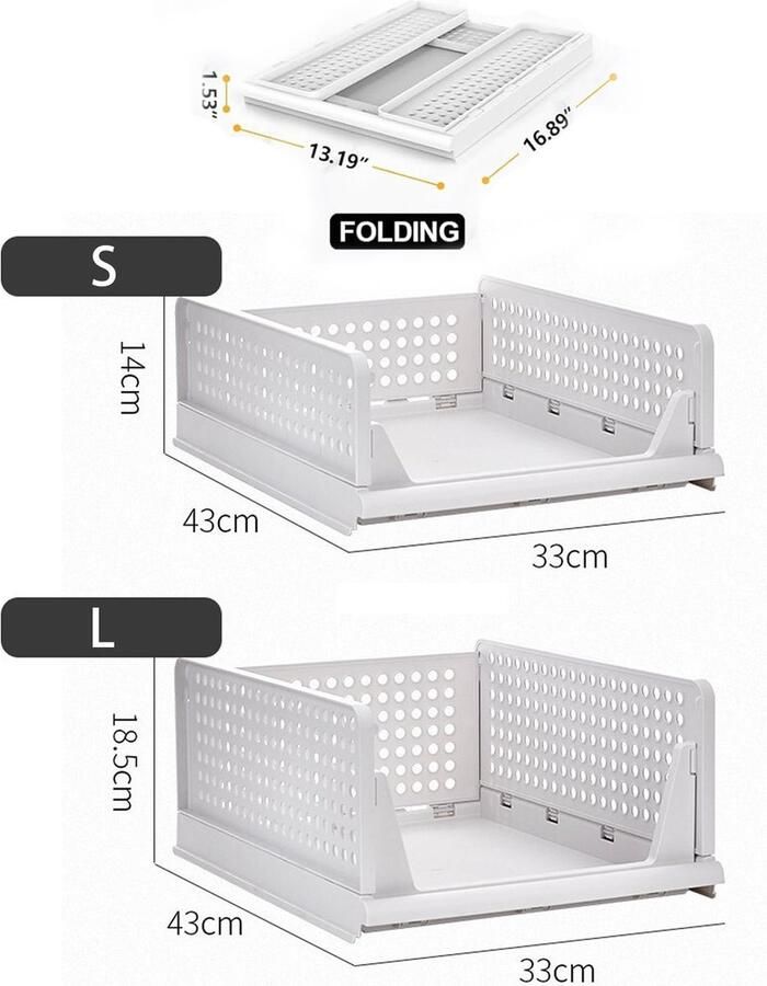 2 Stuks(S) Stapelbare kledingkast opbergdoos stapelbare plastic opbergmand voor kast kledingkast organisator en opbergbak trui lade plank opbergcontainer voor kast keuken badkamer kantoor slaapkamer - Foto 2