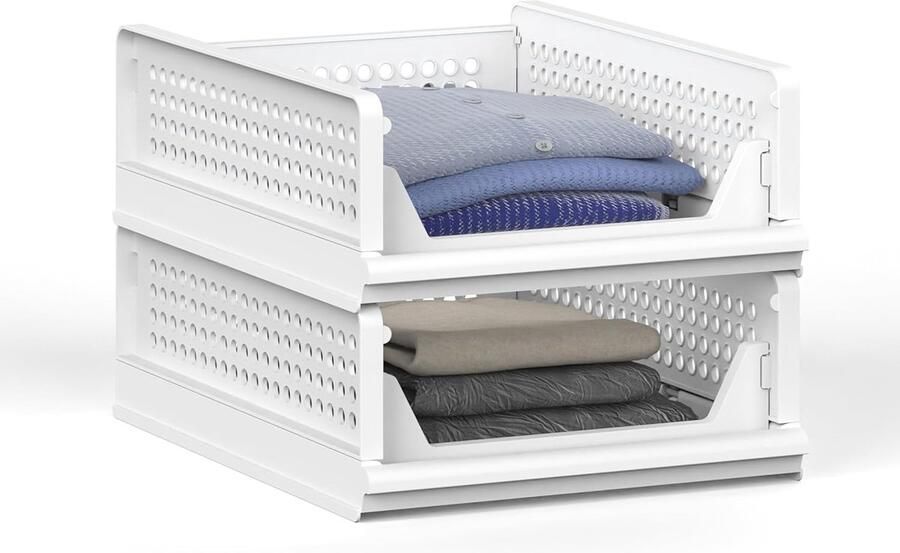 2 Stuks(S) Stapelbare kledingkast opbergdoos stapelbare plastic opbergmand voor kast kledingkast organisator en opbergbak trui lade plank opbergcontainer voor kast keuken badkamer kantoor slaapkamer