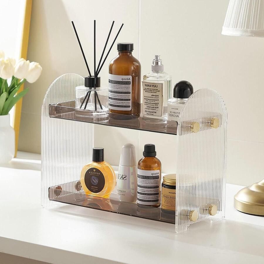 2 Tier Acryl Badkamer Aanrecht Make-up Organizer Parfum Tray Spice Rack Opslag Plank voor Keuken Woonkamer Slaapkamer Kaptafel