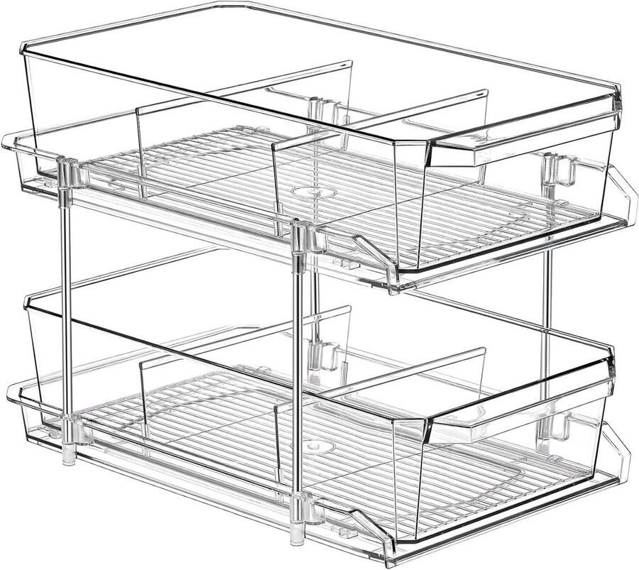 2 Tier Clear Organizer met verdelers voor kast toonbank multifunctionele uitschuifbare opslagcontainerDit is een betere kop omdat het nu duidelijker en beknopter is