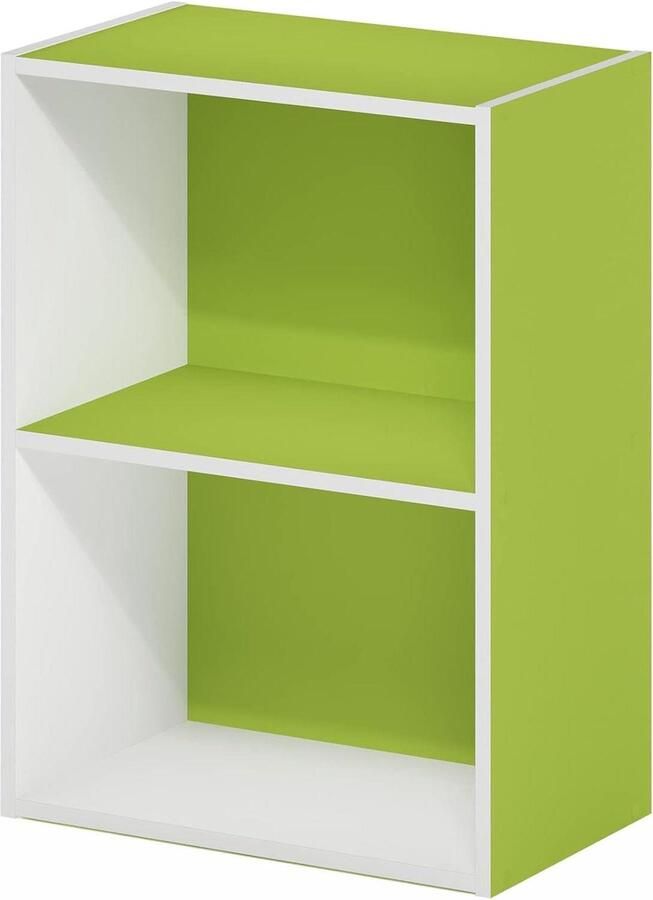 2-Tier Green and White Bookcase Bookshelf Storage Shelves by Furinno
